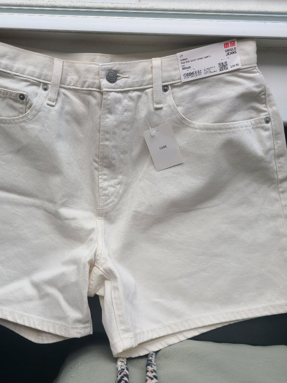 High Rise Baggy White Denim Shorts 30" Waist